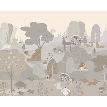 fotomural bosque con animales del bosque gris y marrón