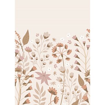 fotomural flores beige, rojo barro cocido y rosa